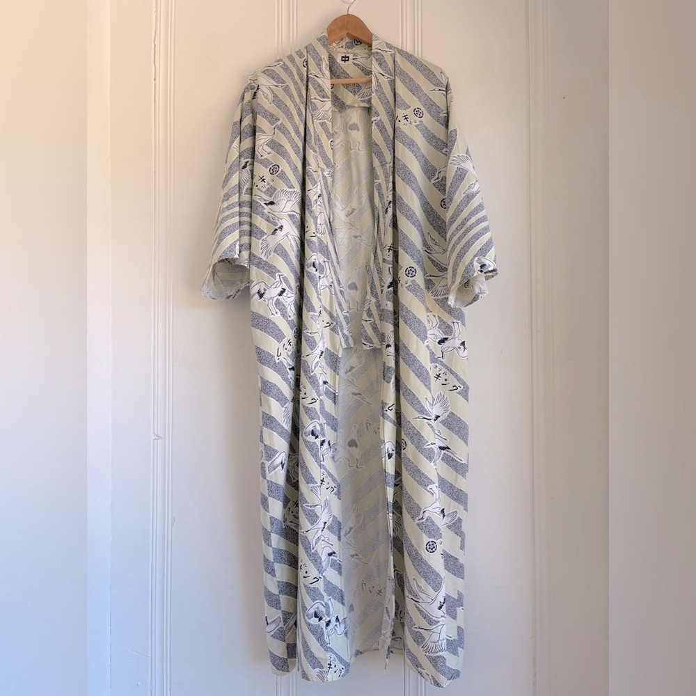 Vintage Japanese Yukata Kimono with Crane Pattern